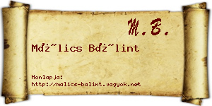 Málics Bálint névjegykártya